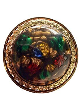 Vintage Reverse Carved Lucite Brooch Gold Tone Floral Pin 1950s New Old Stock